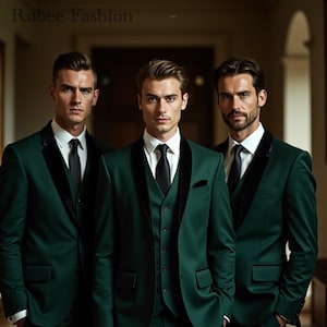 Luxury Green Velvet Trim Suit: Custom Fit 3-Piece Wedding Suit