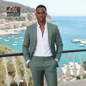 Sage Green Suit: Men&#39;s 2-Piece Casual Fit Wedding Suit