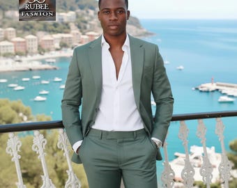 Sage Green Suit: Men's 2-Piece Casual Fit Wedding Suit