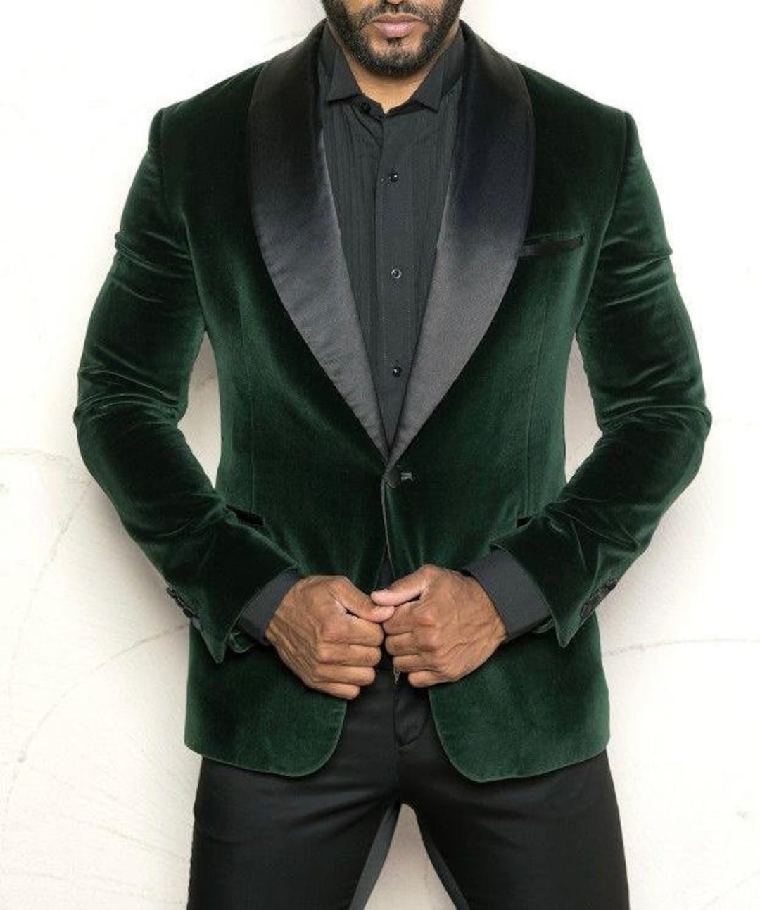 Mens Green Velvet Blazer Men Olive Green Stylish Tuxedo Sports Velour Men'S Blazer Jackets Coat Velvet Fabric Black Lapel main image 1