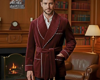 Men's Burgundy Velvet Double-Breasted Blazer:Burgundy Quilted Lapel Party Jacket