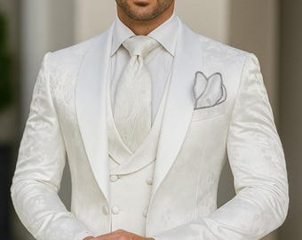 Men White 3 Piece Suit: Slim Fit Bespoke Groom Suit