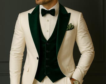 Cream 3 Piece Suit: Men's Wedding Party Dinner Suit off white suits