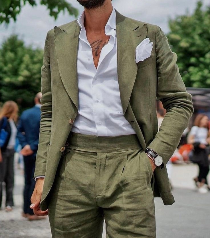 Indie Linen Blend Pants Olive Suit
