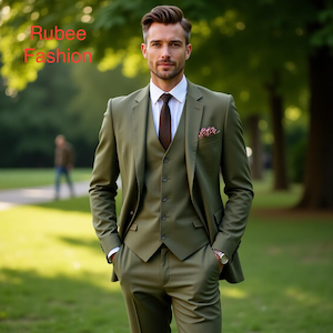 Martini’s Olive Green 3 Piece Suits Men Wedding Suit Men&#39;s Party Wear Suit Groomsmen Suit Men Dinner Suits Elegant 3 piece suits casual