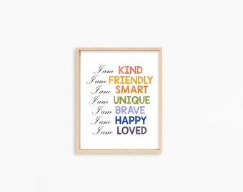 Arte da parete per bambini con affermazione positiva, poster di affermazioni quotidiane, sala giochi positiva, arte da parete stampabile, poster motivazionale, DOWNLOAD DIGITALE