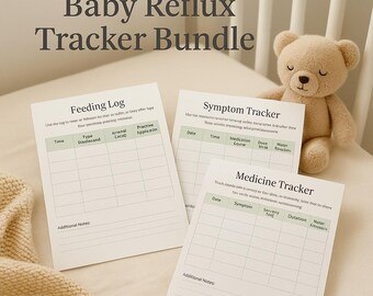 Afdrukbare bundel babyverzorgingstracker | Logboek refluxvoeding en medicatie pdf | New Mom-organizer | Directe digitale download