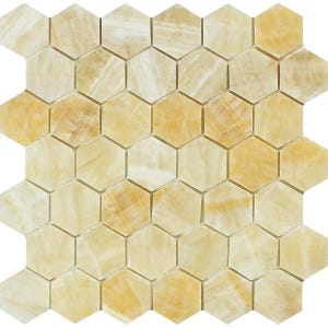 Honey Onyx Polished Hexagon Mosaic Tile 2x2”