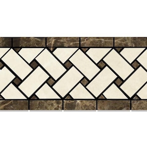 Light Beige Botticino Marble Basketweave w/ Emp. Dark Border
