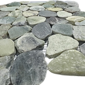 Green Flat Jade Pebble Mosaic 12” x 12”