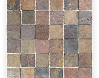 Rainbow Slate Wall and Floor Square Mosaic Tile