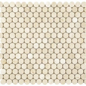 Light Beige Botticino Marble Penny Round Mosaic Tile