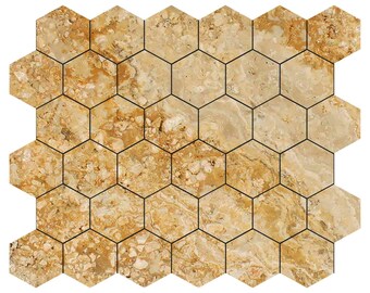 Valencia Travertine Tumbled Hexagon Mosaic Tile 2x2"