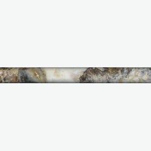 May include: A long, thin, cylindrical trim piece featuring a marbled pattern with swirls of white, gray, and golden-brown tones. The profile view on the right shows a rounded, semi-circular end shape with a solid gray color.