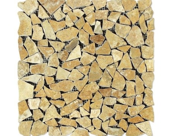 Gold Travertine Tumbled Flat Pebble Floor Mosaic Tile