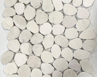Round White Flat Pebble Mosaic 12" x 12"