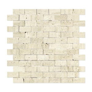Ivory Travertine Split Faced Brick Mosaic Tile