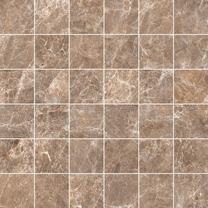 Porcelain Mosaic Mira (Square) Brown Satin Matte Backsplash Tile 2”x2” 