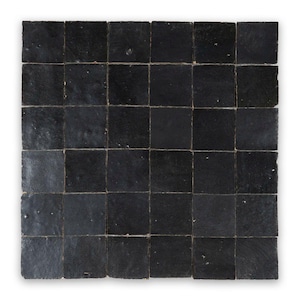 Black Velvet Petunia Zellige 2”x2” Square Moroccan Mosaic Wall Tile