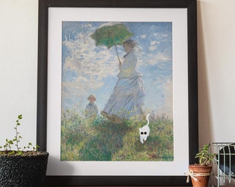Monet Woman With Parasol Cat Art Print: Anime Inspired Home Decor (210gsm)