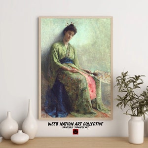 Vintage Japanese Kimono Lady Art Print: Antique Oil Painting (Digital Download)