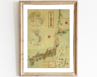 Mapa antiguo de Japón: xilografía japonesa (descarga digital)