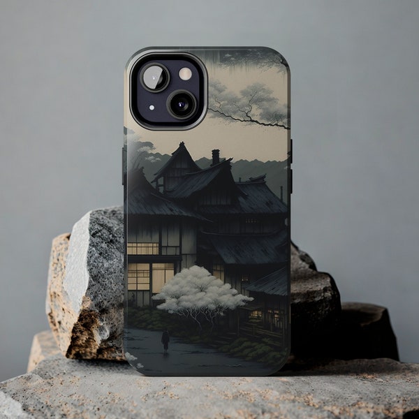 Japanese Minimalism Phone Case Art Cover, Edo Period Art, Old Japanese Village Art, Traditional Japanese Art Style