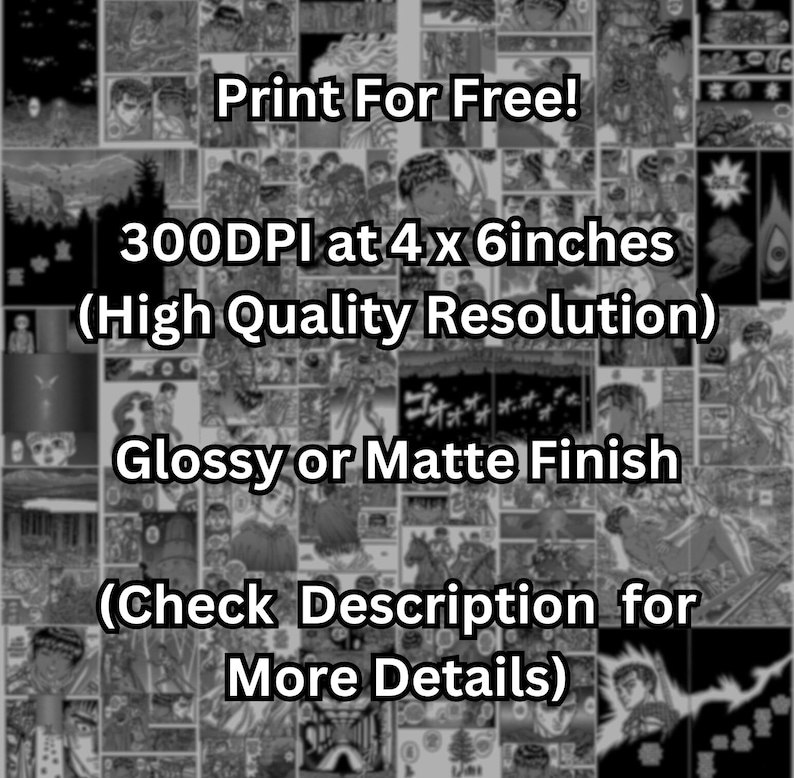 K&ouml;nnte beinhalten: Ein Schwarzwei&szlig;bild mit dem Text "Kostenlos drucken! 300 DPI bei 4 x 6 Zoll (hohe Aufl&ouml;sung) Gl&auml;nzende oder matte Oberfl&auml;che (Weitere Details in der Beschreibung)"