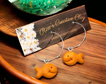 Goldfish Cracker Earrings, Handmade Polymer Clay, Snack Jewelry