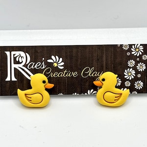 Rubber duck earrings, polymer clay studs, cute animal statement earrings, yellow ducks, handmade and fun, duck duck Jeep, spring jewelry