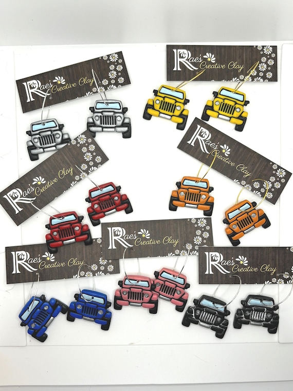 Handmade Clay Jeep Earrings - Fun Car Lover Gift - Colorful Jeep Jewelry