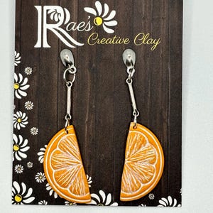 Orange slice earrings, polymer clay dangles, citrus fruits, summer vacation, tropical earrings fun gifts for her under 20