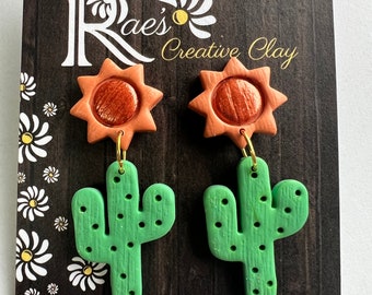 Cactus earrings, plant earrings, plant lover earrings, gardener gift for women, polymer clay dangle earrings, succulent earrings