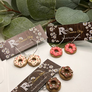 Donut Earrings, realistic food earrings, faux desserts, polymer clay handmade dangles, glazed doughnuts, gifts under 20