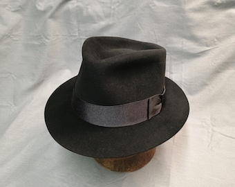 Vintage PORTIS Fedora Fur Felt Rabbit Felt Hat Sz 7 3/8 in