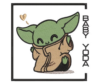 Baby Yoda Cartoon Embroidery Design – Star Wars (5x5, PES, DST, EMB)