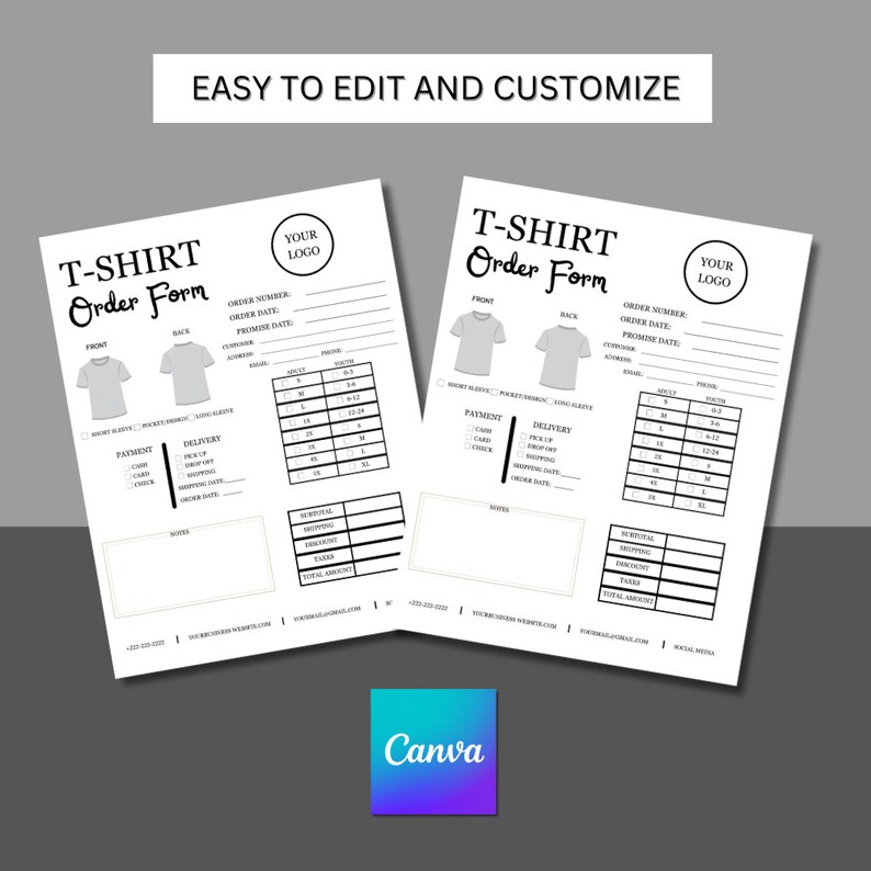 Tshirt Order Form Template Editable, Printable Tshirt Order Form Canva ...