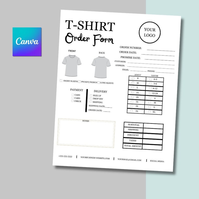 Tshirt Order Form Template Editable, Printable Tshirt Order Form Google ...