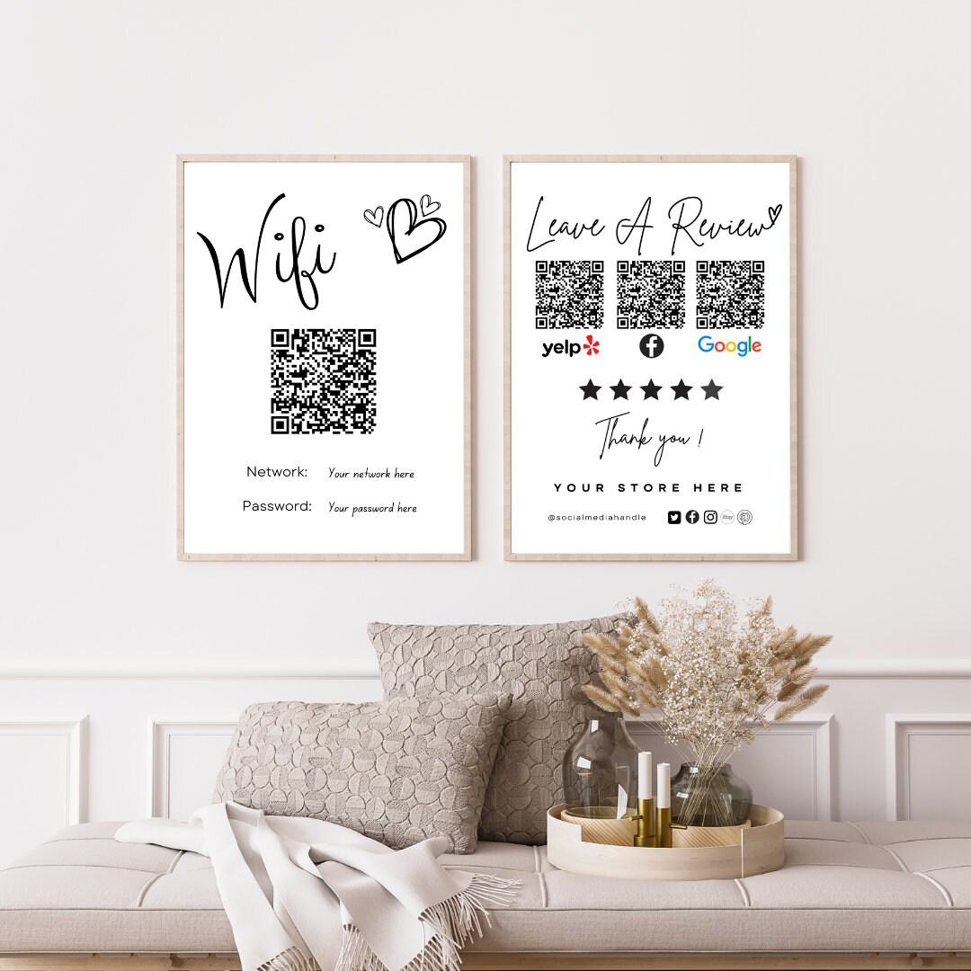 QR Code Review Us Sign Template, Qr Code Wifi Sign, Wifi Qr Code Sign ...