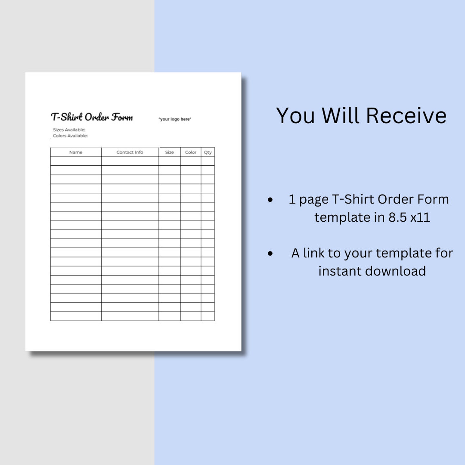 Tshirt order form template editable printable tshirt order form google