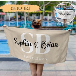 Personalized Newlywed Couple Beach Towel,Custom Just Married Beach Towel,Mr & Mrs Towel,Honeymoon Gift,Newlwed Gift Ideas,Bridal Shower Gift