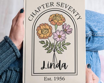 Personalized Birth Month Flower Chapter 70 Journal,Custom Name Notebook,Milestone Keepsake 70th Birthday Gifts For Mom,Gift For Women