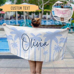 Palm Tree Personalized Beach Towel, Personalized Name Bath Towel, Custom Pool Towel, Beach Towel With Name, Birthday Vacation Gift,Kids Gift
