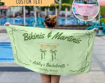 Personalized Bikinis And Martinis Bachelorette Beach Towel,Custom Bikinis And Martinis Social Club Bachelorette Party Gift,Bridesmaids Gift