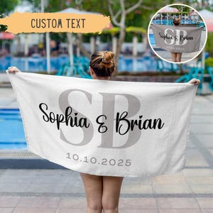 Personalized Newlywed Couple Beach Towel,Custom Just Married Beach Towel,Mr & Mrs Towel,Honeymoon Gift,Newlwed Gift Ideas,Bridal Shower Gift