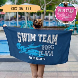 Personalisiertes Schwimmen Strandtuch, benutzerdefiniertes Schwimmteam Pooltücher, Geschenk für Schwimmer, Senior Geschenk, Schwimmlehrer, Sportverein, Schulname, Kinder