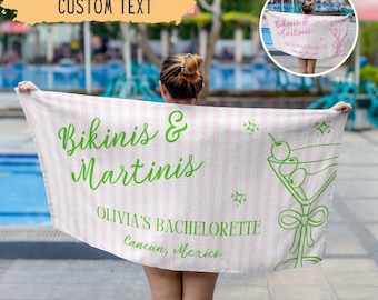 Personalized Bikinis And Martinis Bachelorette Beach Towel,Custom Bikinis And Martinis Social Club Bachelorette Party Gift,Bridesmaids Gift