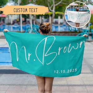 Personalized Newlywed Couple Beach Towel,Custom Just Married Beach Towel,Mr & Mrs Towel,Honeymoon Gift,Newlwed Gift Ideas,Bridal Shower Gift