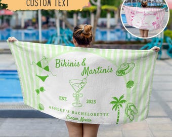 Personalized Bikinis And Martinis Bachelorette Beach Towel,Custom Bikinis And Martinis Social Club Bachelorette Party Gift,Bridesmaids Gift
