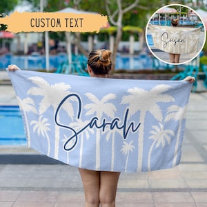 Palm Tree Personalized Beach Towel, Personalized Name Bath Towel, Custom Pool Towel, Beach Towel With Name, Birthday Vacation Gift,Kids Gift